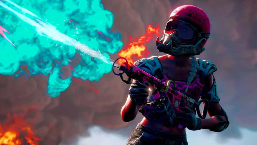 Fortniteen kvinde i en lyserød hjelm, der holder en pistol.