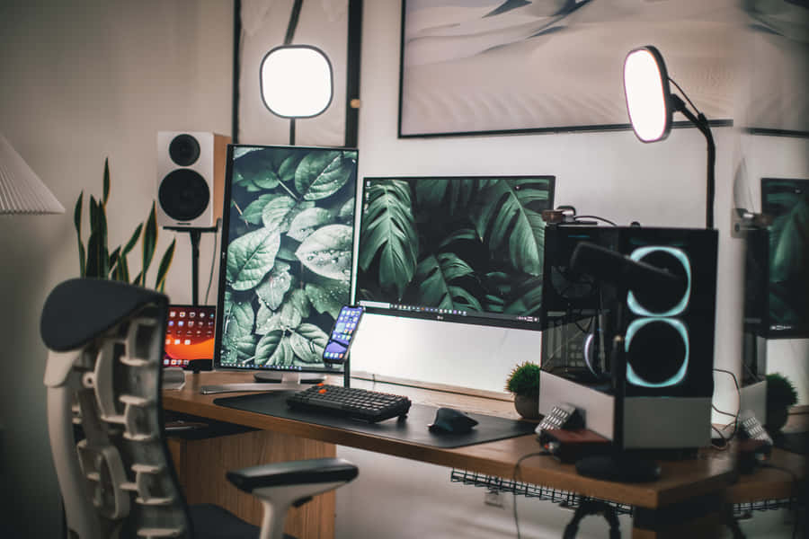 umescritório com um monitor, teclado e mouse