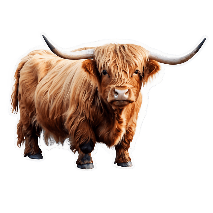 Highland Cow in Watercolor Landscape PNG 15