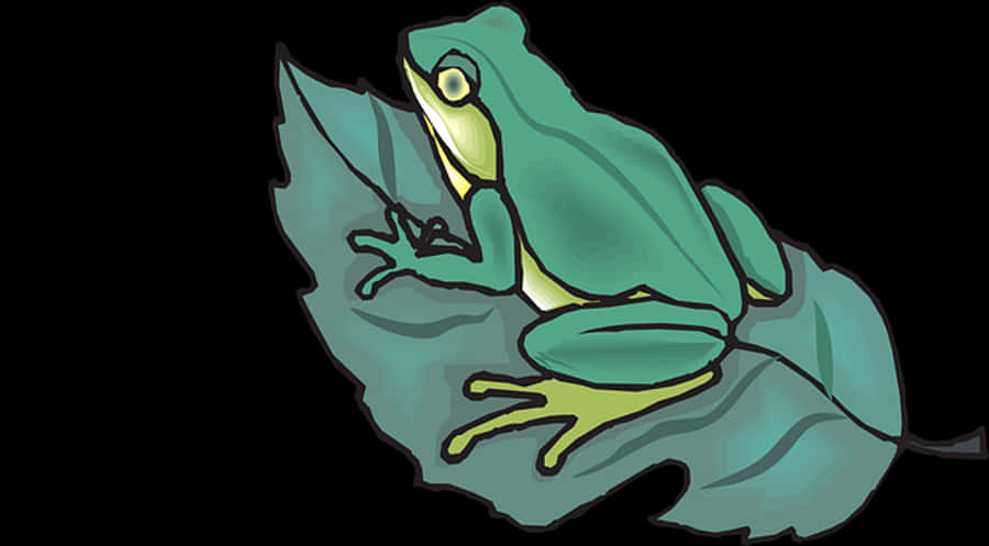 Green Frog On Leaf Illustration