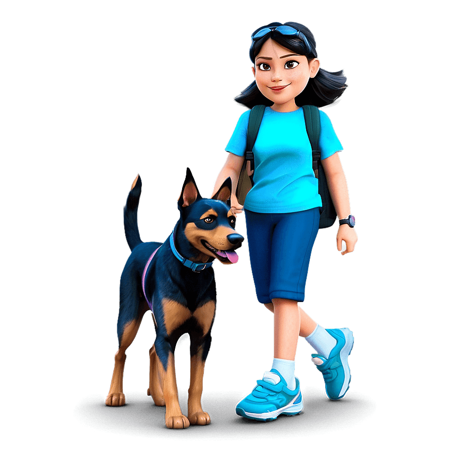 Cartoon Girl With Dog PNG wpx93