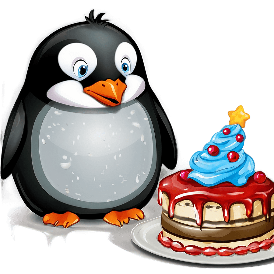 Baby Penguin with Cake PNG xti