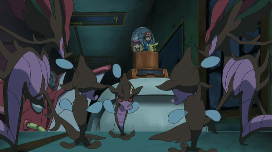 Ashe seus amigos observando Skrelp.