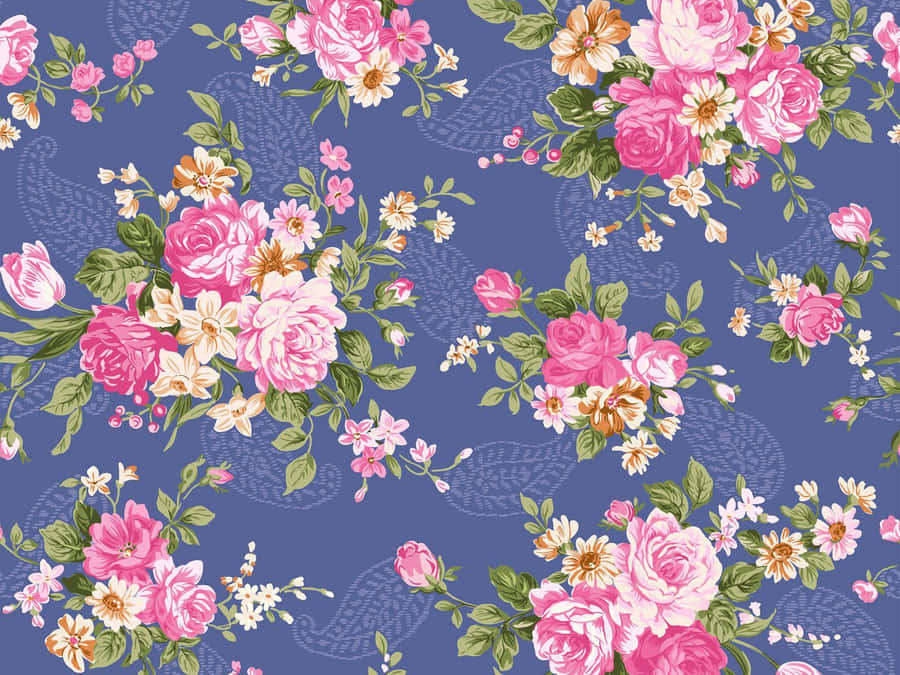 Elegante Motivo Floreale su Sfondo Blu