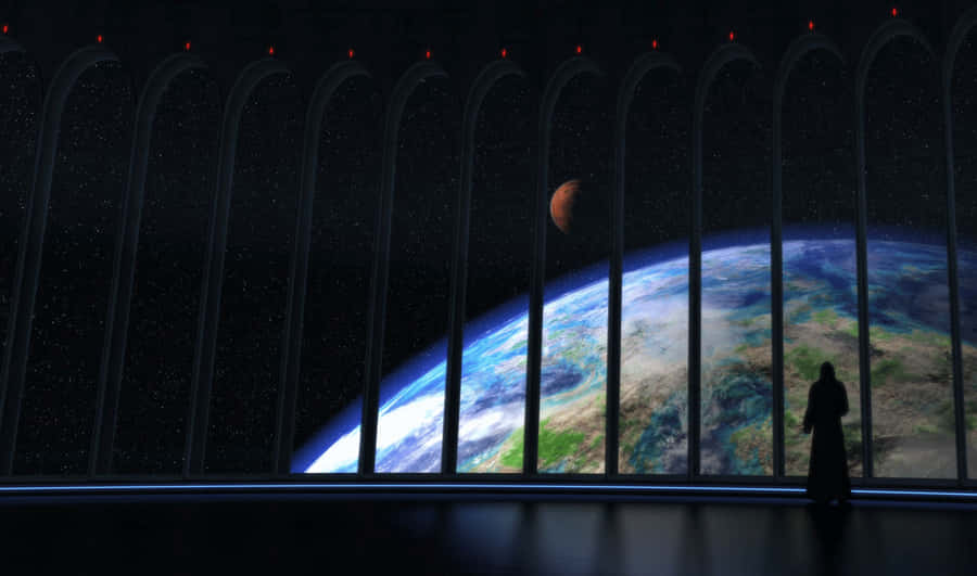 Raumschiffbeobachtet die Erde - Monitor-Hintergrundbild 2440x1440