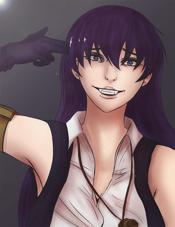 Lächelndes Anime-Mädchen mit lila Haaren