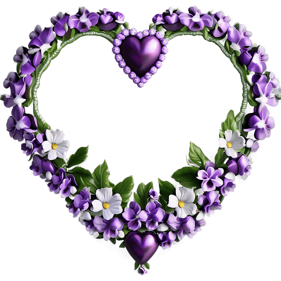 Purple Heart with Flowers PNG ryp