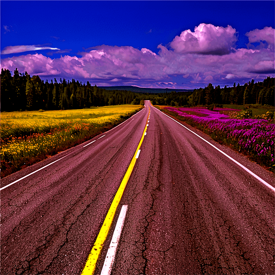Highway With Wildflowers PNG 3