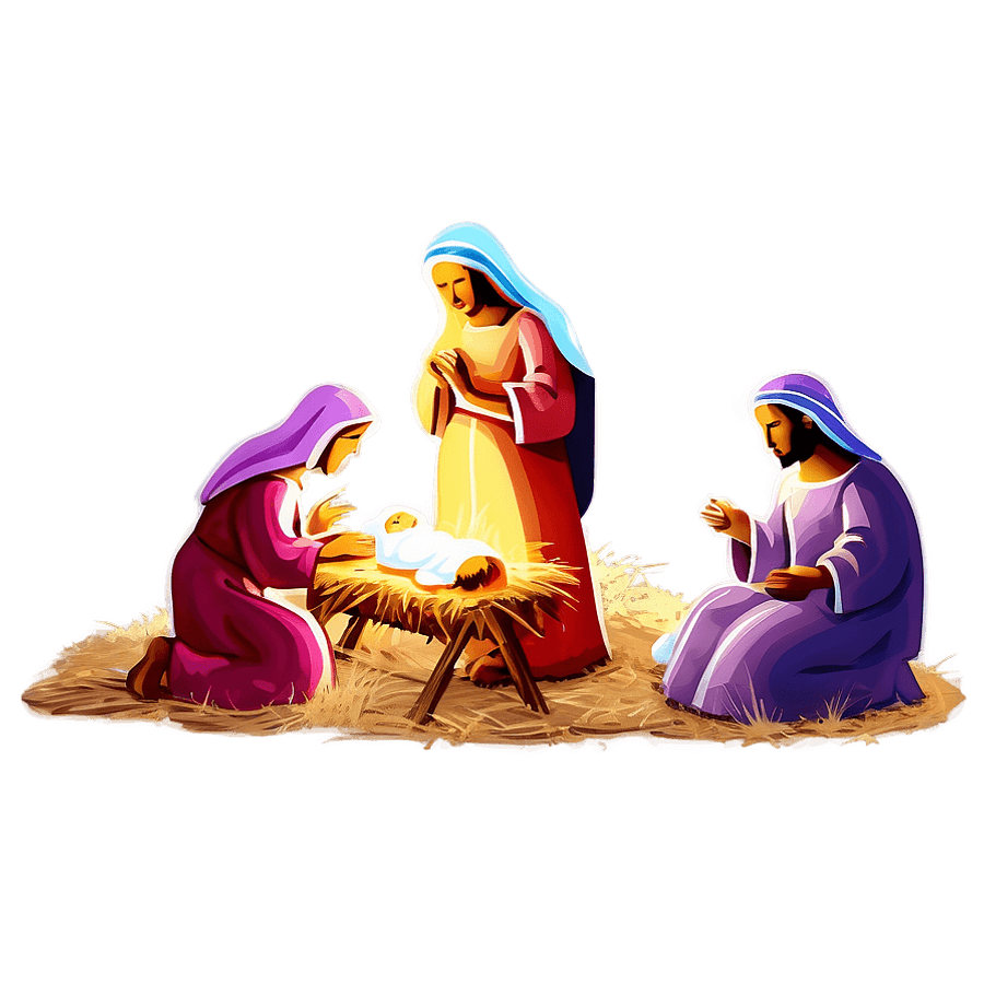 Vibrant Nativity Scene Painting PNG rji70