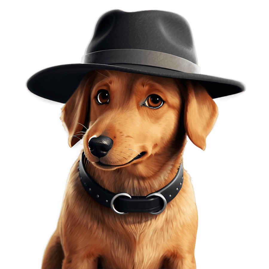 Cartoon Dog in Hat PNG 06112024