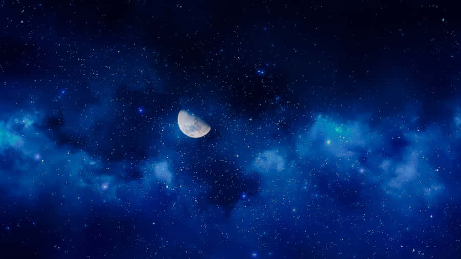 Sternen_ Nacht_ Himmel mit_ Halbmond