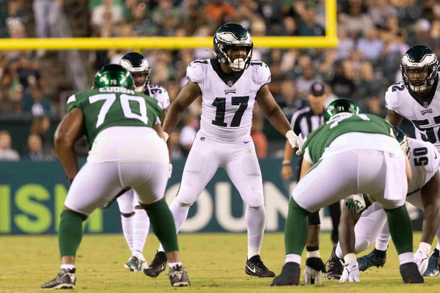 Linebacker de Futebol em Posição Pronta