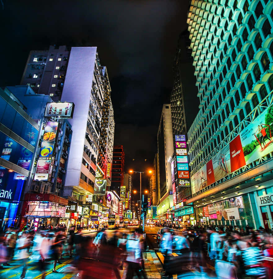Belebte Nachtstadtansicht Hongkong