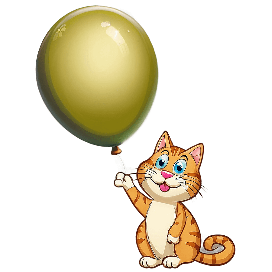 Cartoon Cat with Balloon PNG 05232024