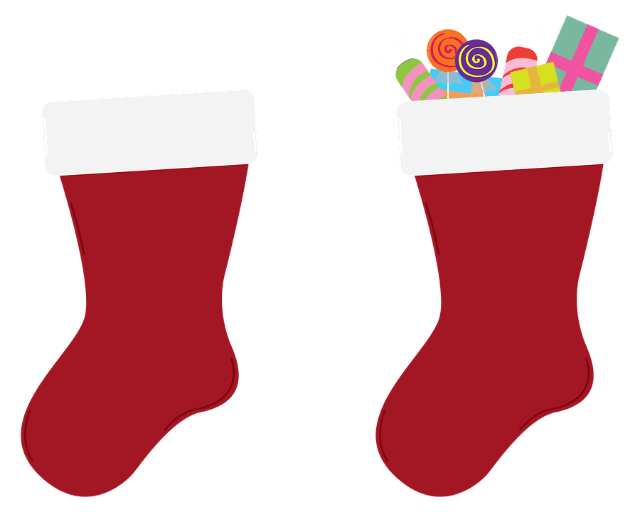 Christmas Stockings Filled With Candiesand Gifts