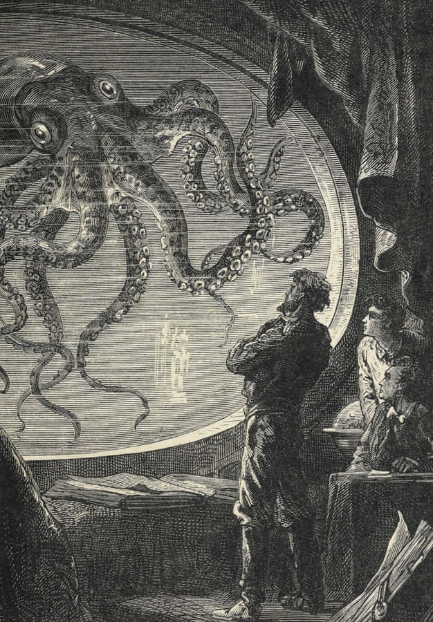 Begegnung mit einem riesigen Oktopus Vintage-Illustration