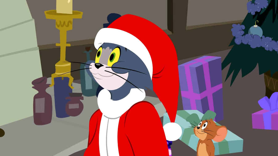 Imagemengraçada da edição de Natal do Tom e Jerry para papel de parede de computador ou celular.