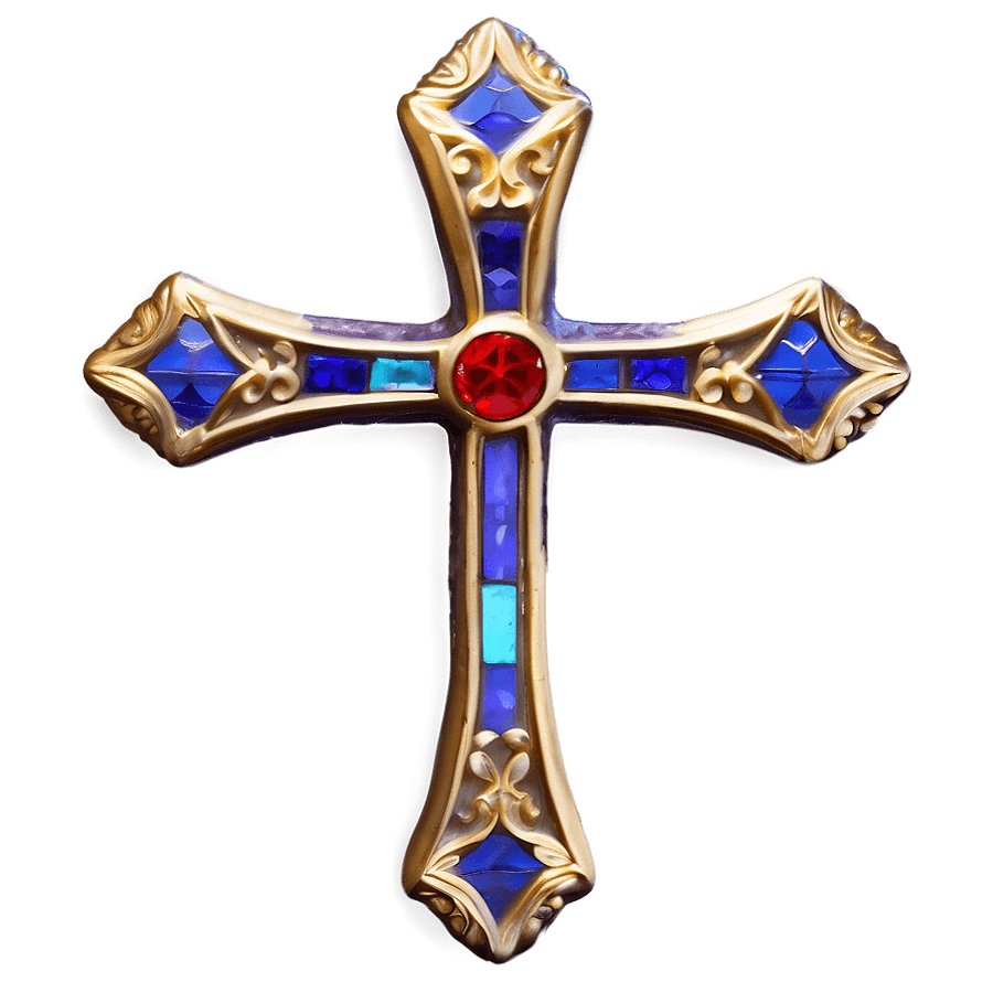 Stained Glass Cross PNG 06292024