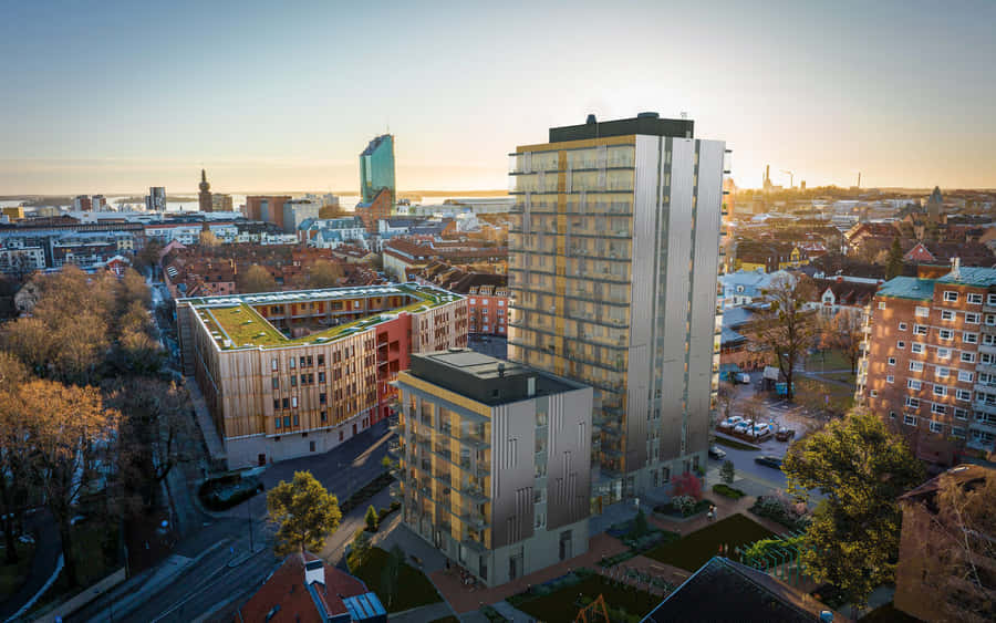 Västerås Stadssilhuett Vid Skymning