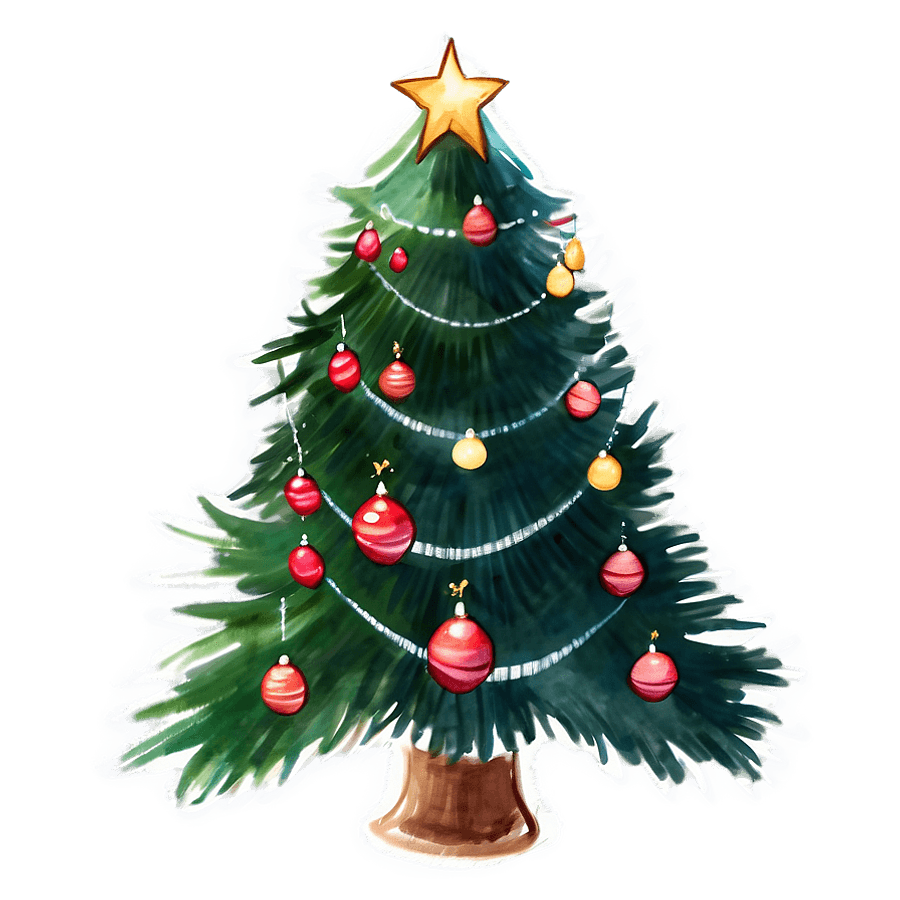 Xmas Tree Watercolor Art PNG 06292024
