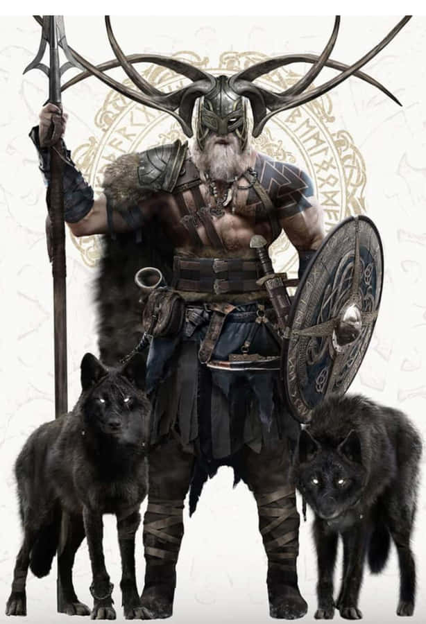 Majestätische Odin und Wölfe Kunstwerk