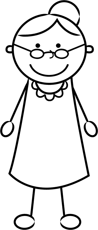 Smiling Grandma Cartoon Outline