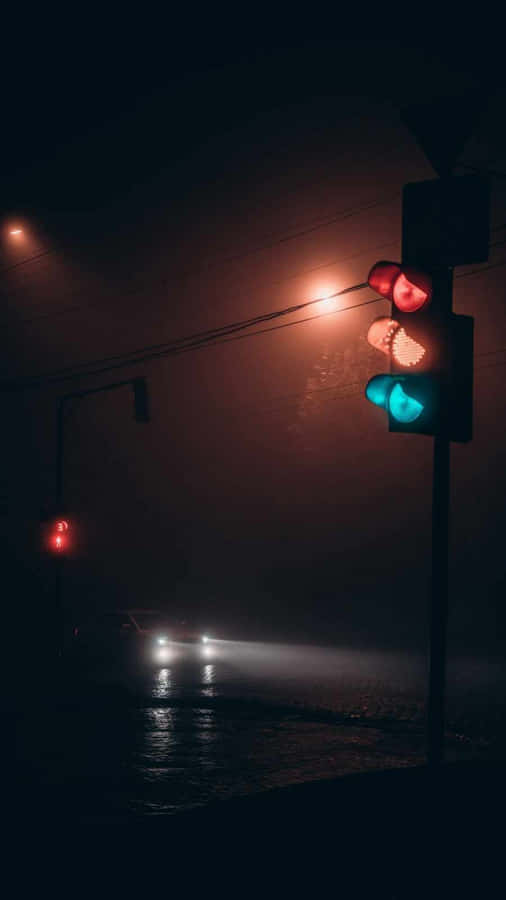 Colorful Traffic Light At Night
