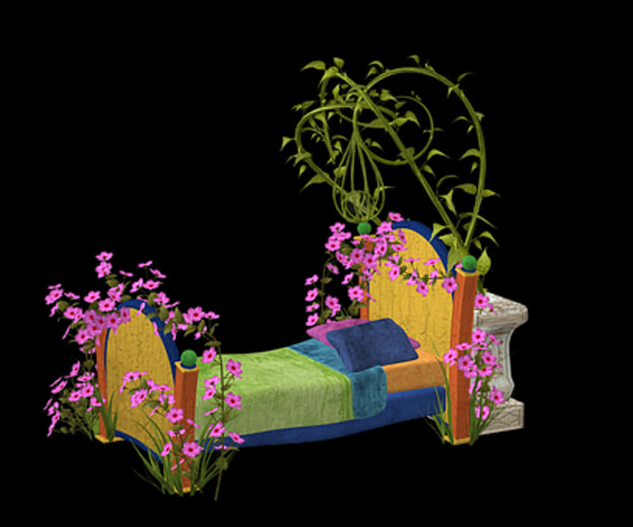 Floral Fantasy Bed Illustration