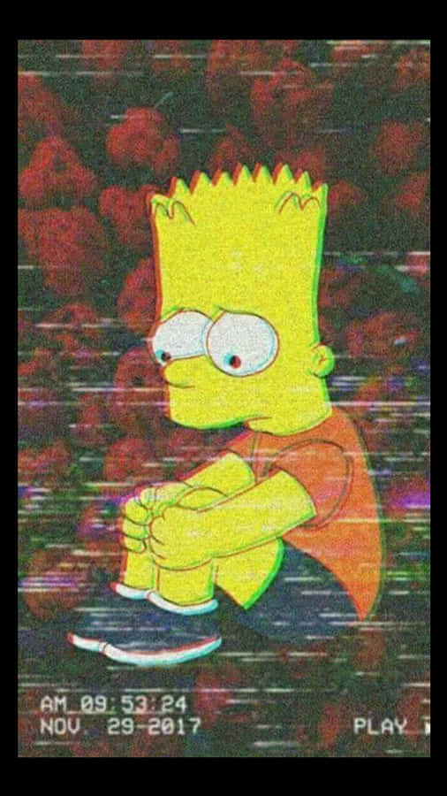 Personagem de Cartoon Melancólico Amarelo com Efeito V H S