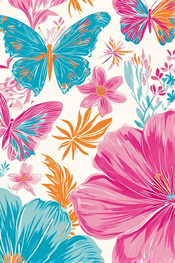 maximalist,wallpaper,butterflies,tropical flowers,oversized,pink,turquoise,playful