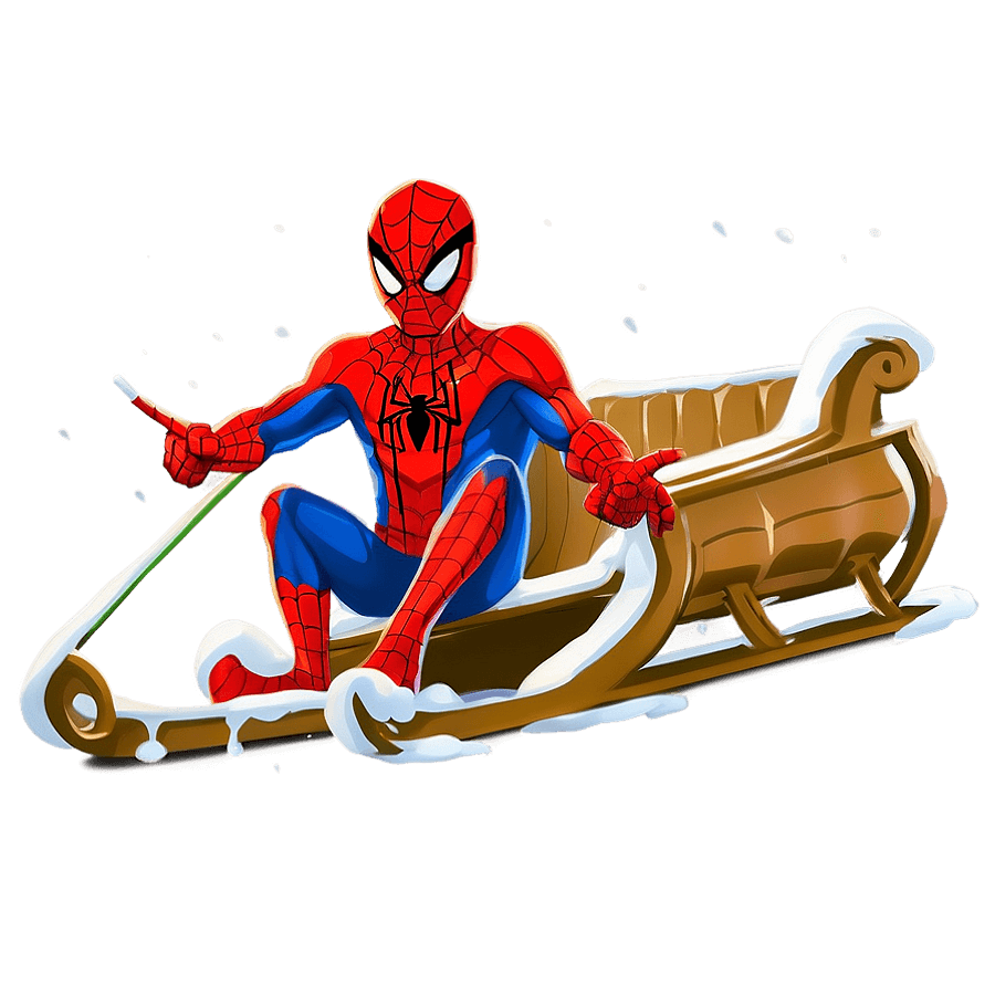 Joyful Spiderman with Sleigh PNG fwt61