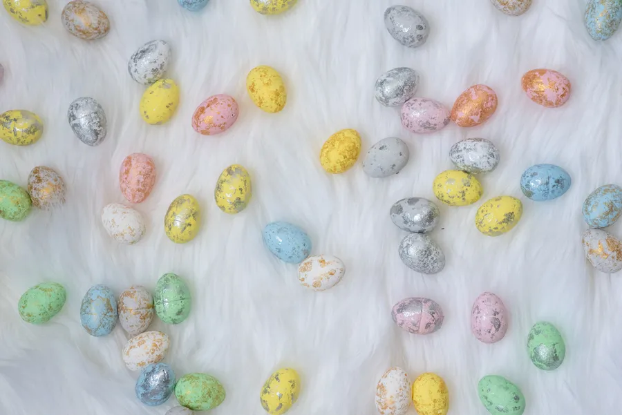 Assorted-color Easter eggs on white textile, Easter wallpaper