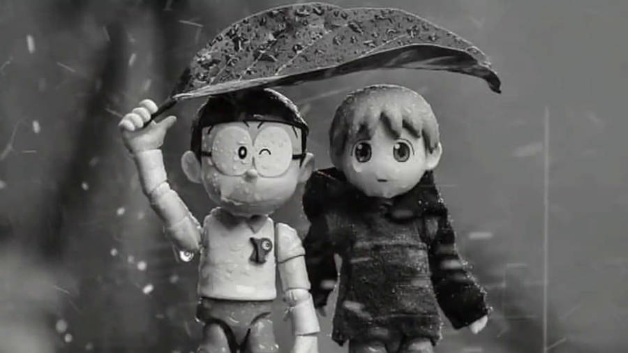 Sort og hvid regn Nobita Shizuka til Skrivebord.