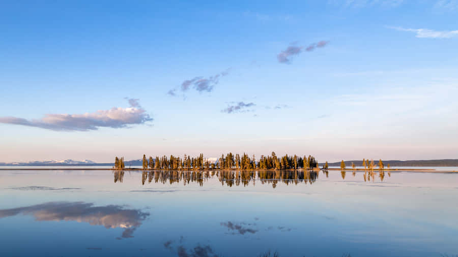 Pequenailha de Yellowstone entre o lago - plano de fundo