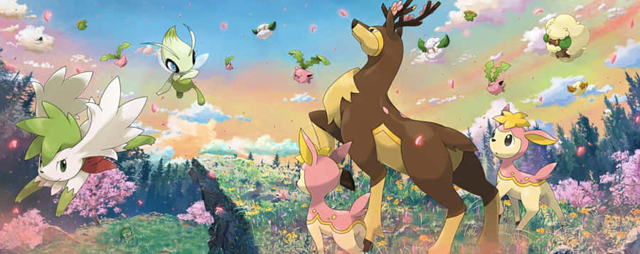 Celebi und Freunde im blühenden Wald