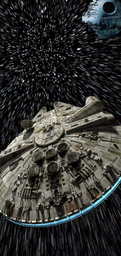 MillenniumFalcon passerer en Dødsstjerne.