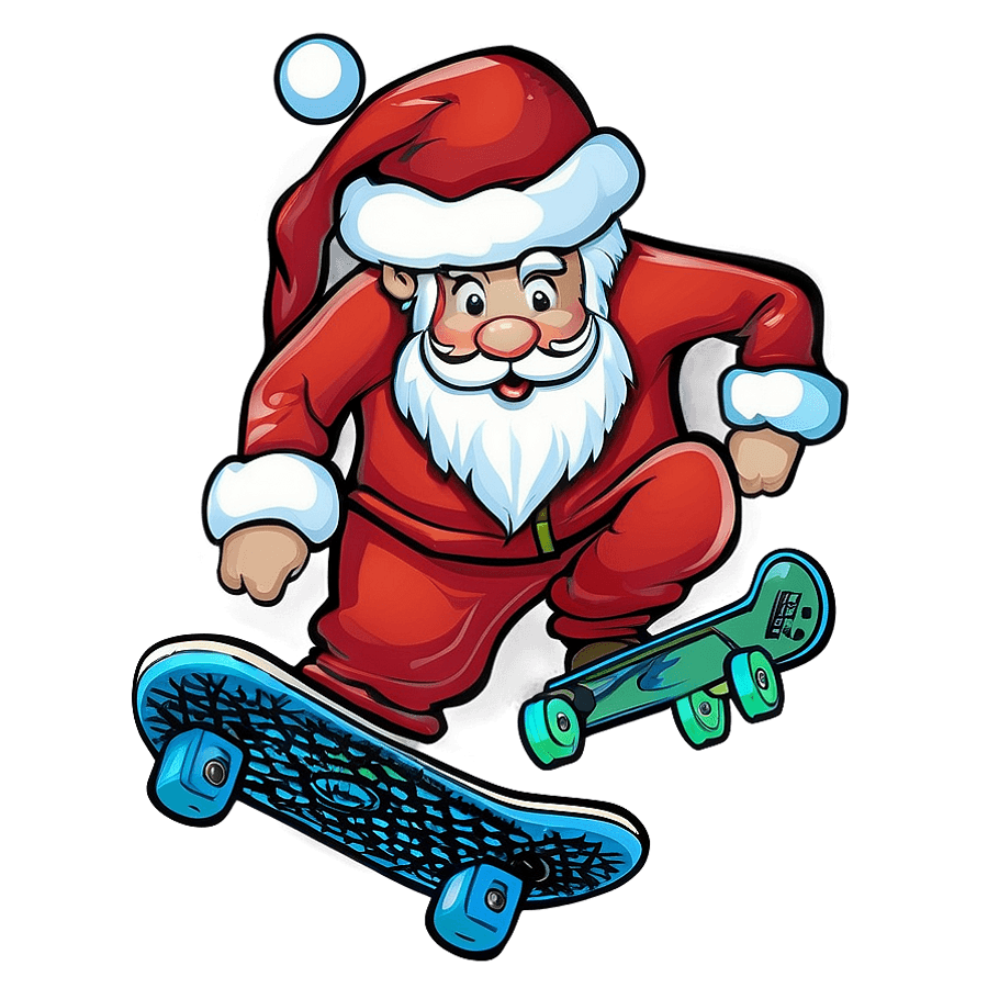 Skateboarding Santa Cartoon PNG 85