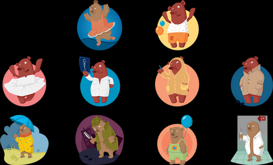 Cartoon Bears Various Activities Illustration