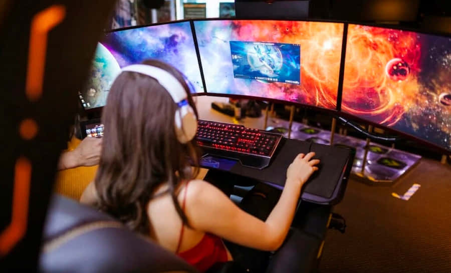 Gamer med Flere Skjermoppsett
