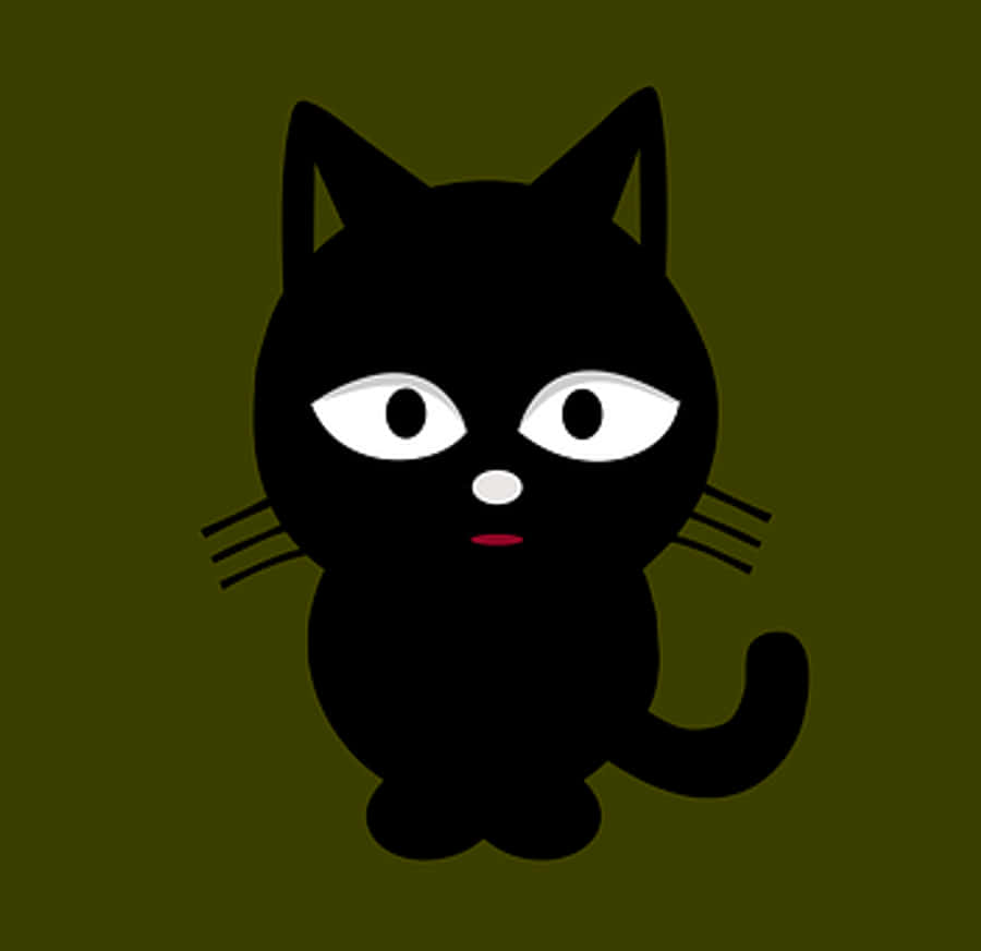 Black Cartoon Cat Olive Background