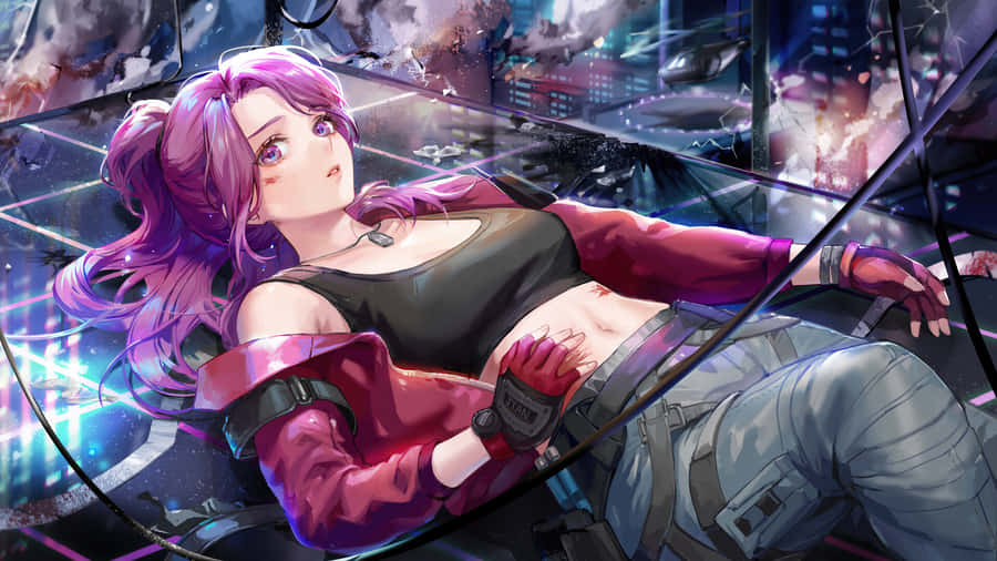 Cyberpunk Anime Mädchen in futuristischer Stadt