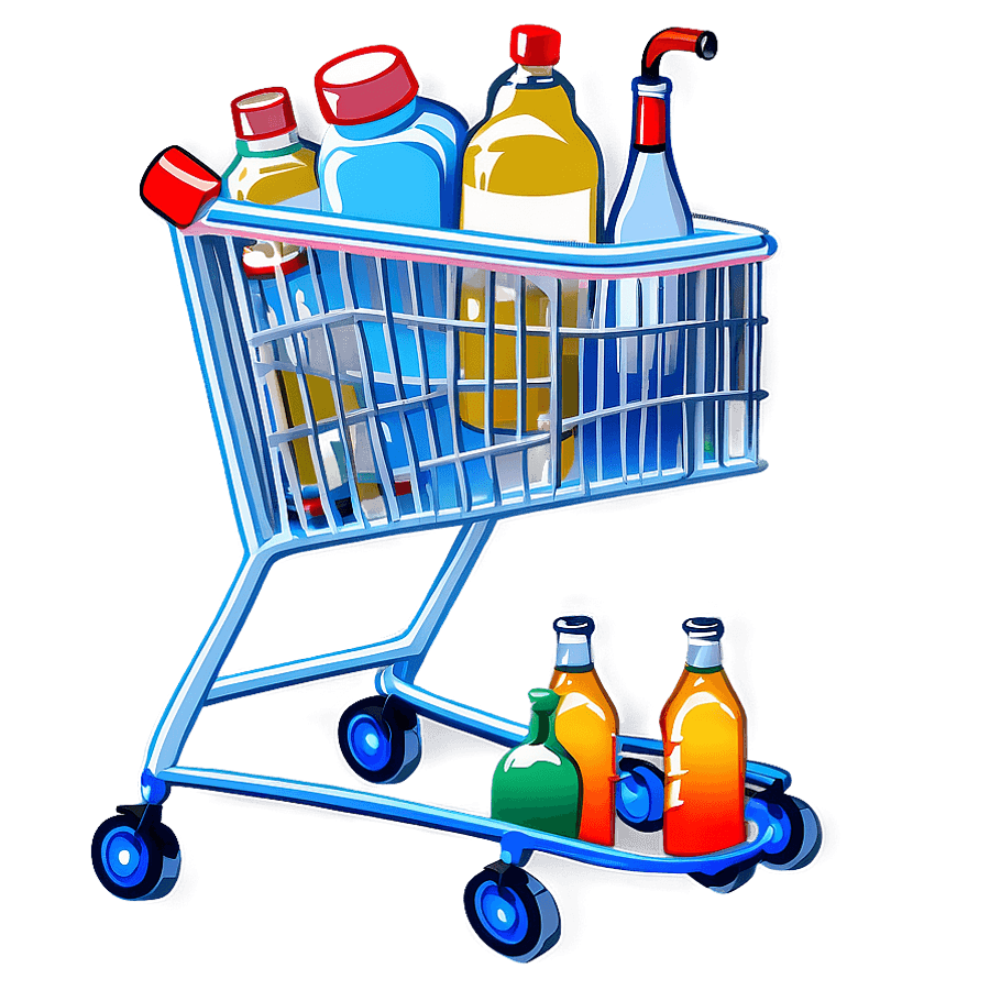 Grocery Cart with Drinks PNG ghi