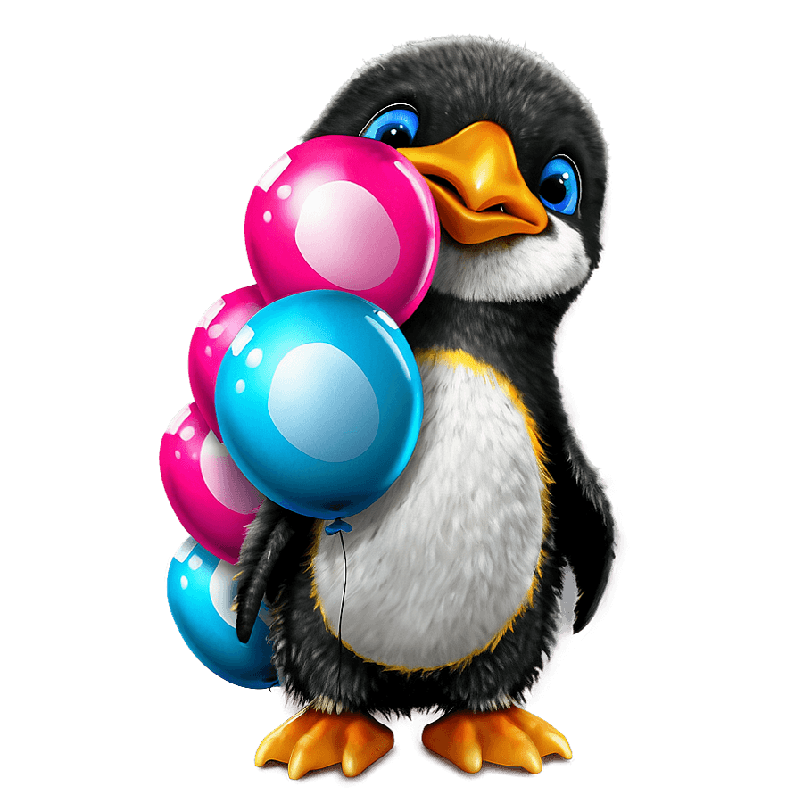 Baby Penguin with Balloon PNG 60