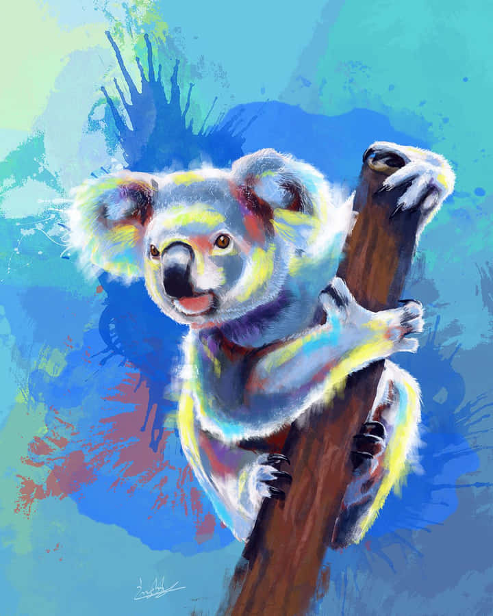 Billedeaf en sød koala, som nyder en lille snack.