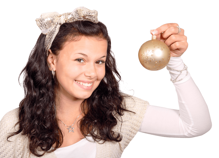 Young Woman Holding Christmas Ornament