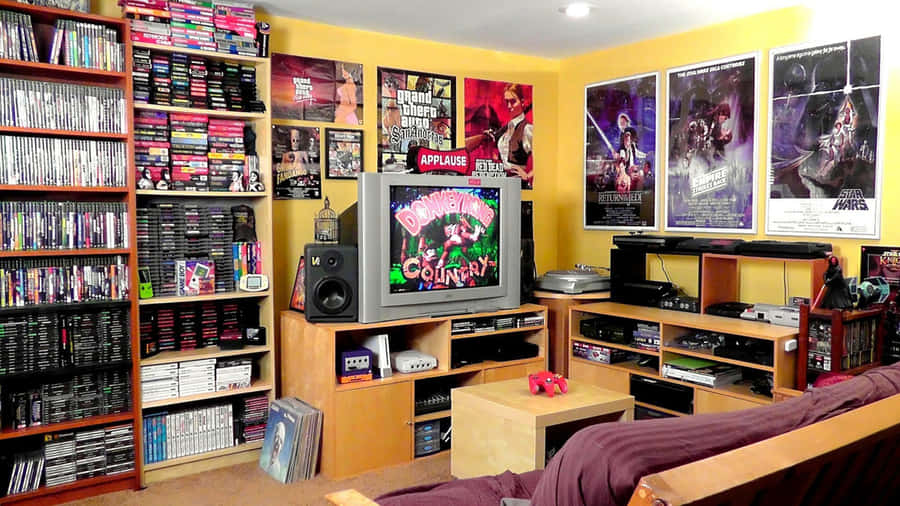 umasala de estar com uma TV e um sofá