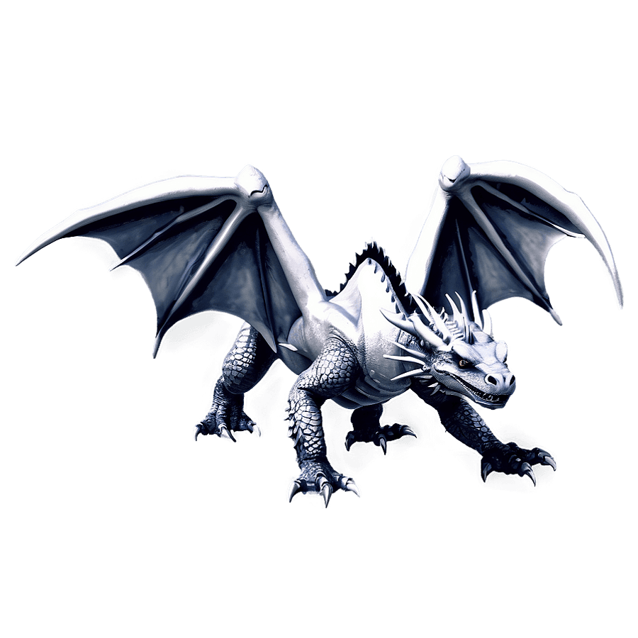 Black and White Dragon Clipart PNG 06282024
