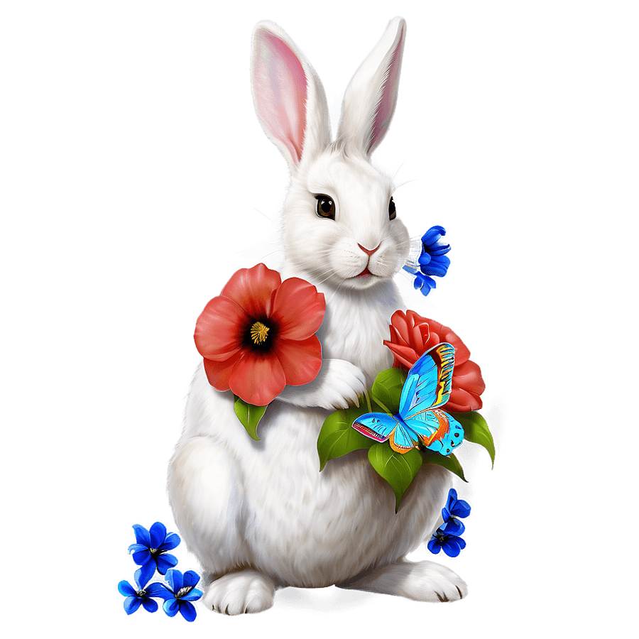 White Rabbit with Flowers PNG umr