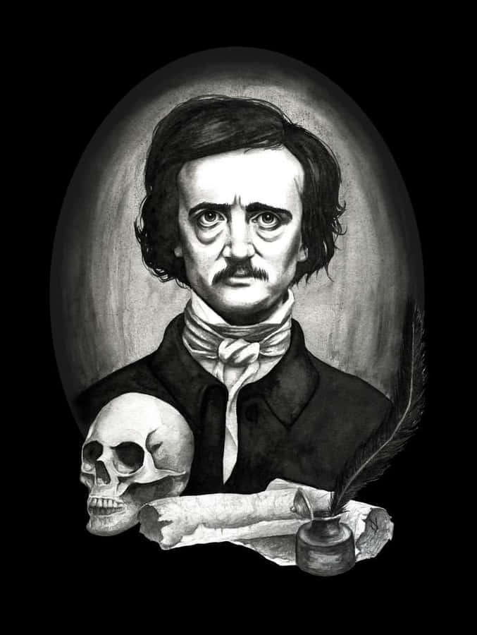 Ritratto di Edgar Allan Poe con Teschio e Pennino