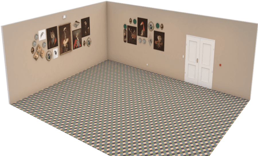 Artistic Room Checkerboard Floor White Door